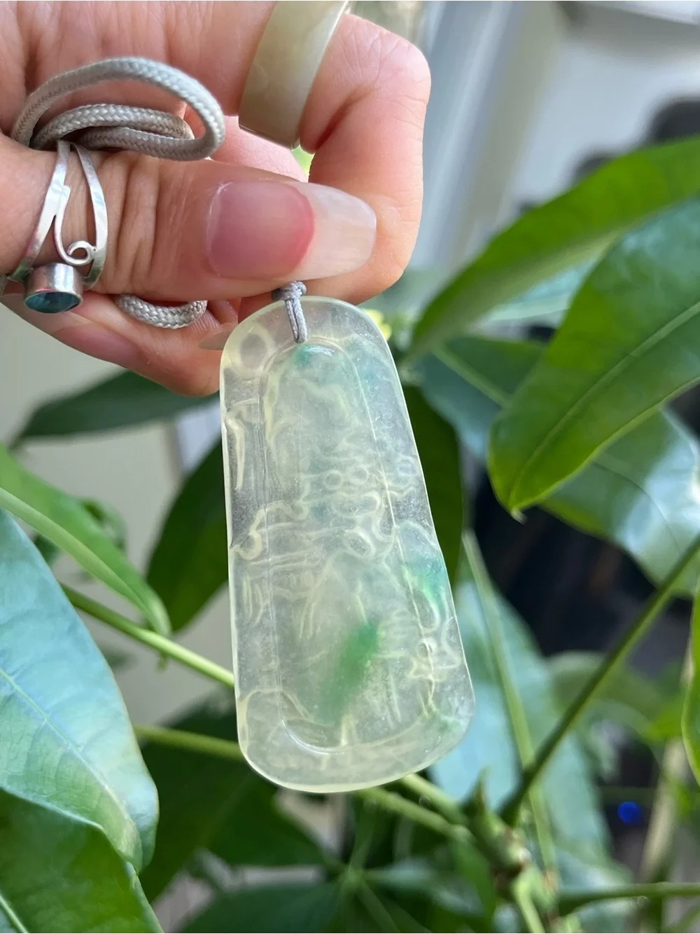Carved Jadeite Jade Landscape Pendant / Necklace